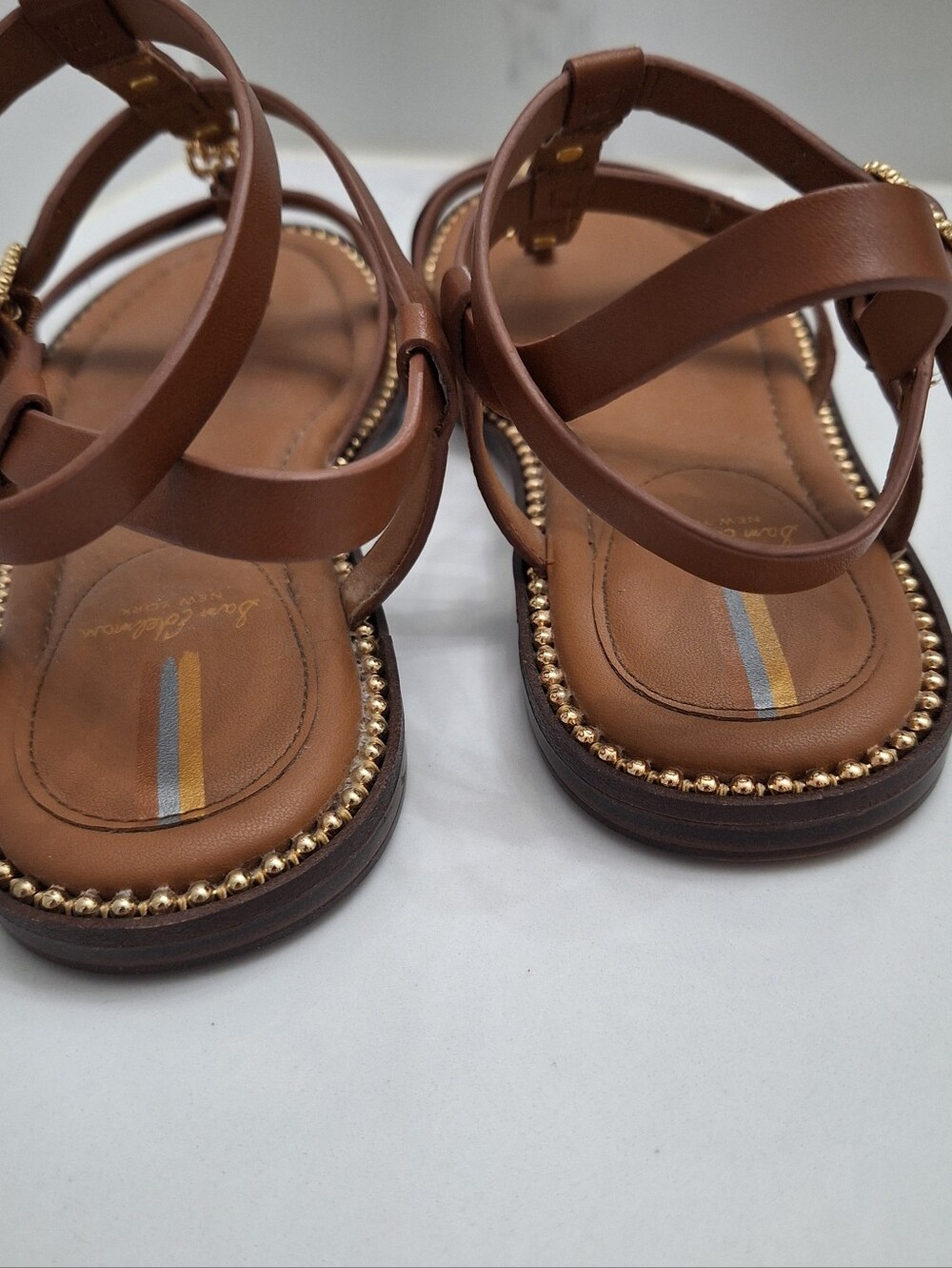 Sam Edelman Talya Gladiator Sandals Rich Cognac Gold Medallion Size 8M - Picture 7 of 9